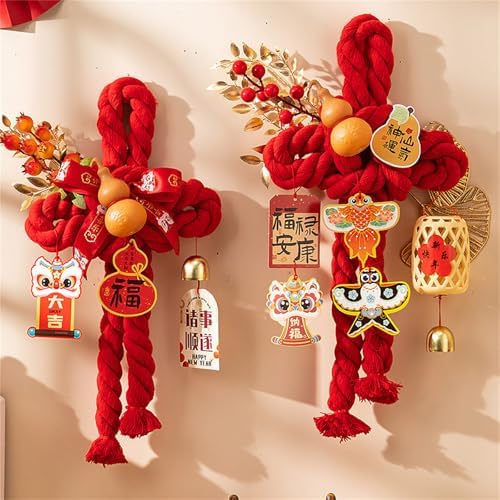 Handcrafted Cotton Thread Chinese Knot Ornament New Year Pendant for Holiday Parties and Gifting Easy Install Cotton Knot Wall Pendant with Hook for Holiday Parties Social