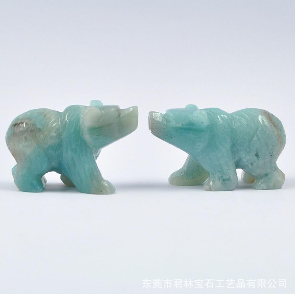 HLbshi Hand Carved Gemstone Crystal Bear Figurine Animal Statue Carving Office Home Decor Collections 2'' (Amazonite)