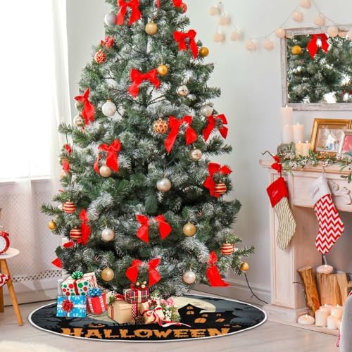 Dussdil Castle Witch Halloween Tree Skirt Moon Bats Christmas Xmas Tree Skirts 36 Inches Holiday Party Tree Stand Mat Tree Skirt Floor Door Pad for Indoor Outdoor Home Office Ornaments