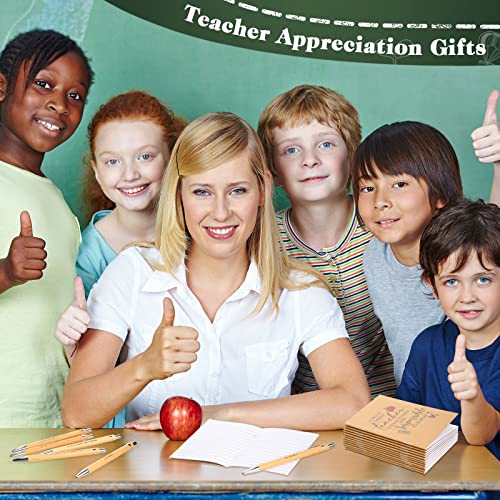 Kosiz 240 Pcs Teacher Appreciation Gifts Bulk Thank You Kraft Notebooks Set Motivational Mini Journal Notebook Inspirational Bamboo Ballpoint Pen Teacher Appreciation Day Gift for School Team Group
