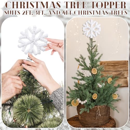 Gejoy 4 Inch Fur Plush Snowflake Christmas Tree Topper, mini Holiday Decor
