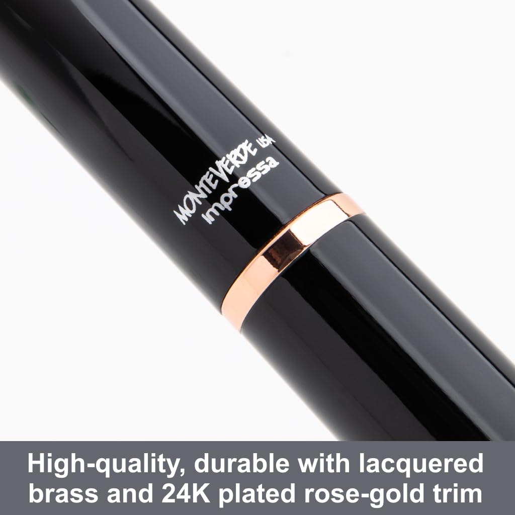 Monteverde USA Impressa 3+2 Piece Set (Fountain, Rollerball, Ball Pen) | Black/Rosegold | Omniflex Nib | Large Luxury Gift Box with Free Ink & Gel Refill