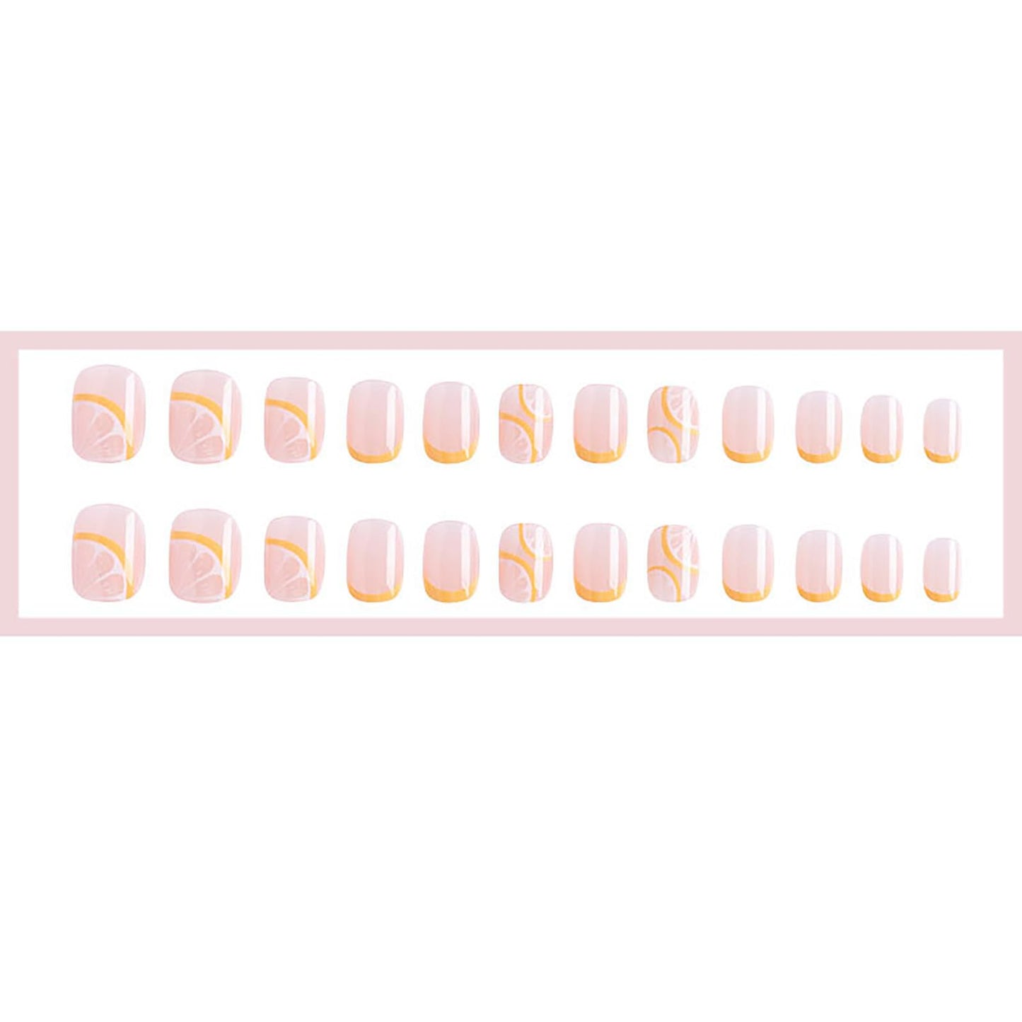 Rilafuvu French Press Nails - 24Pcs Yellow Nude Acrylic Fruits Lemon Designs with Glossy Stick-on Short Artificial Nails