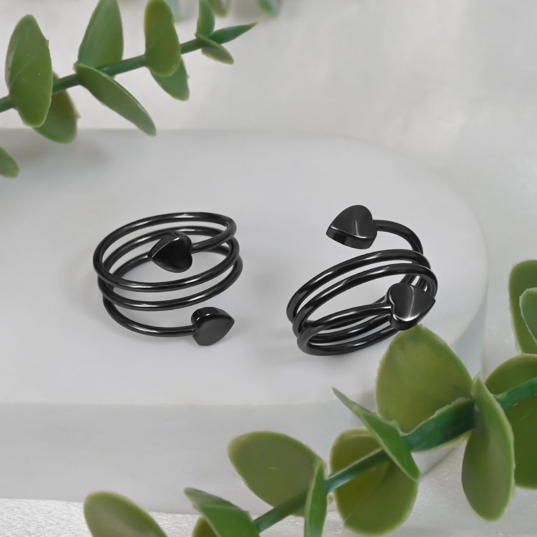 Vicmag Copper Magnetic Ring for Women Ring Ladies Fingers Thumb 99.9% Solid Pure Copper Gift 2PCS Adjustable (Black Heart)