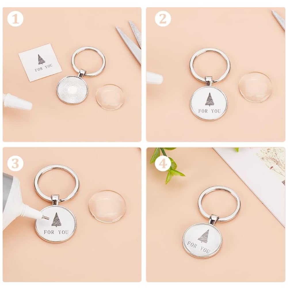 DICOSMETIC 18 Sets 3 Colors Keychain Pendant Tray Alloy Blanks Cabochon Settings and Glass Cabochons DIY Blank Dome Keychain Making Kit for Photo Resin Personalized Crafting