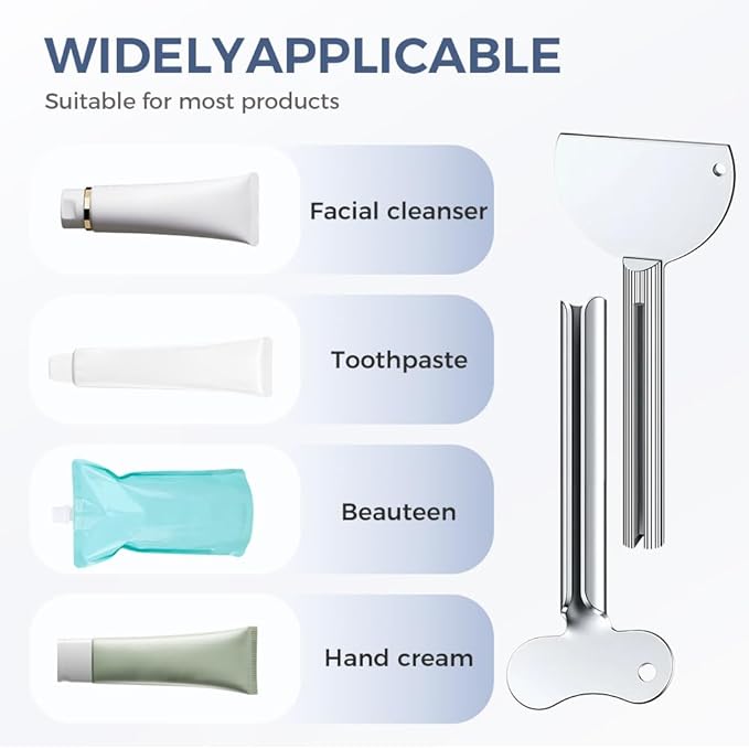 Toothpaste Squeezer, Metal Tube Squeezer Key Stainless Steel Toothpaste Roller Tube Wringer for Paint, Cream, Cosmetic and Hair Dye (6 PCS)