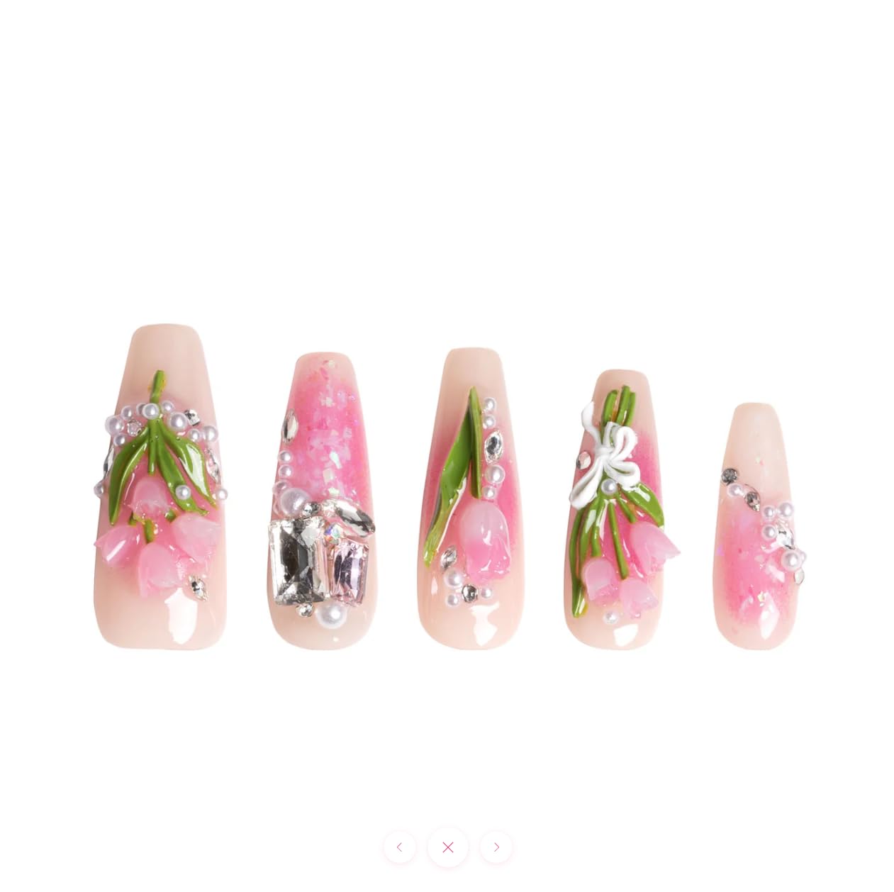 LOVFUL Reusable Press on Nails | Blushing Tulips | Salon Quality Sustainable Style Handmade with Full Covered Crystals | Coffin Classic Regular 1.3 in | H459-S