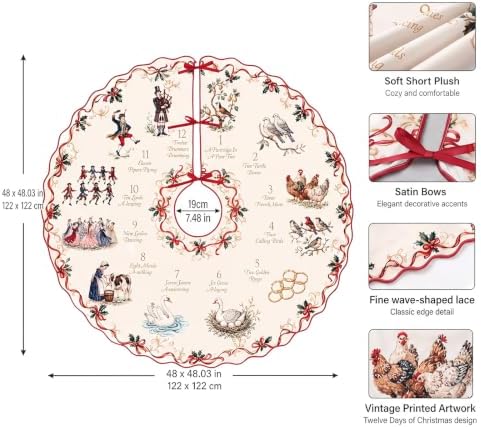 Chalyna 48 Inch Vintage 12 Day of Christmas Tree Skirt