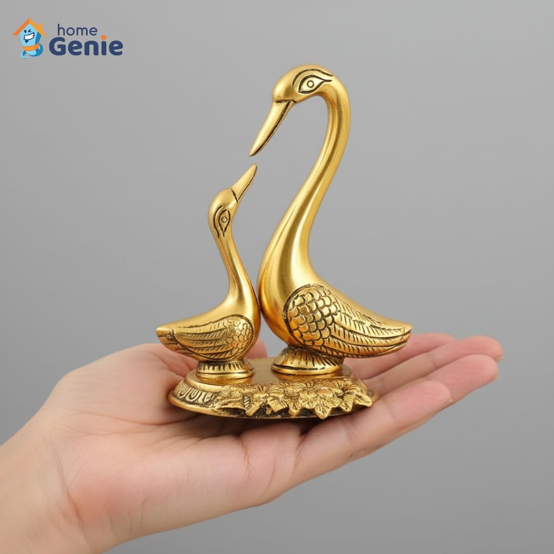 Home Genie "Golden Swan Pair Showpiece | Handcrafted Symbol of Love & Harmony | Elegant Home & Office Decor