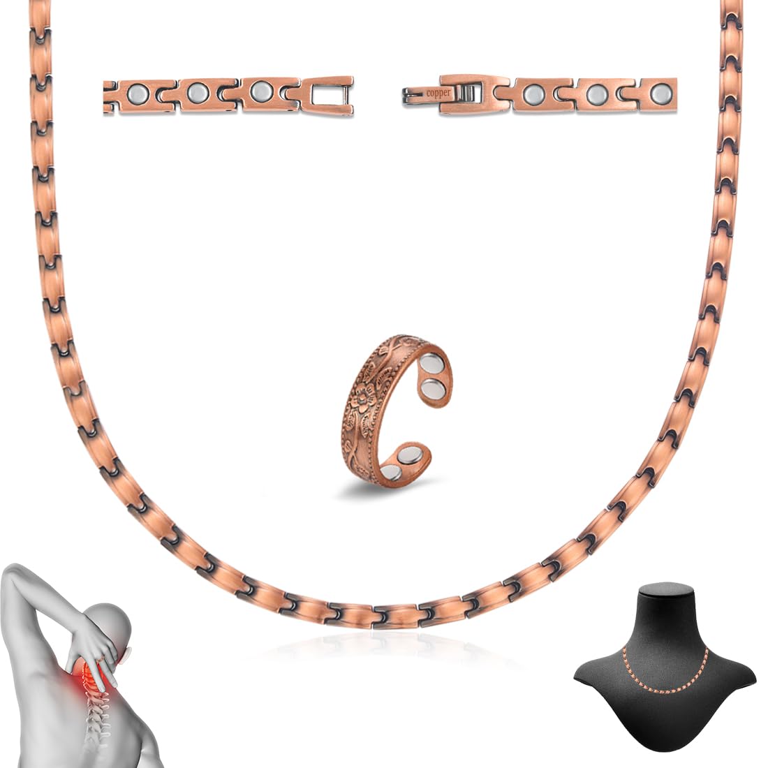 Cigmag Copper Necklace for Women, with 99% Solid Pure Ring Ultra Strength Magnets, Adjustable New Slim and Lightweight