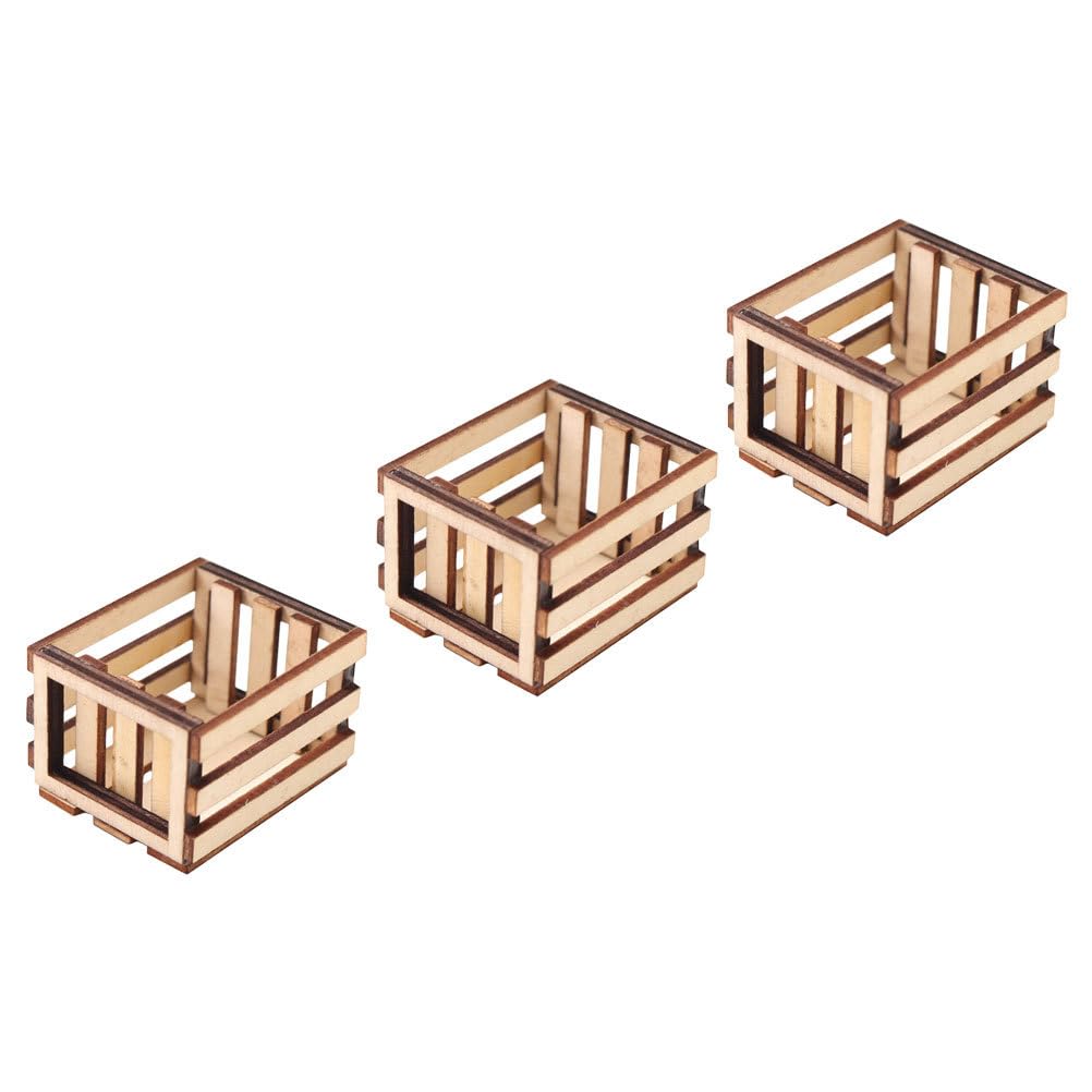 Toyvian 3PCS Miniature Dollhouse mini Baskets Miniature Craft mini Storage Baskets Crate, Wooden Milk