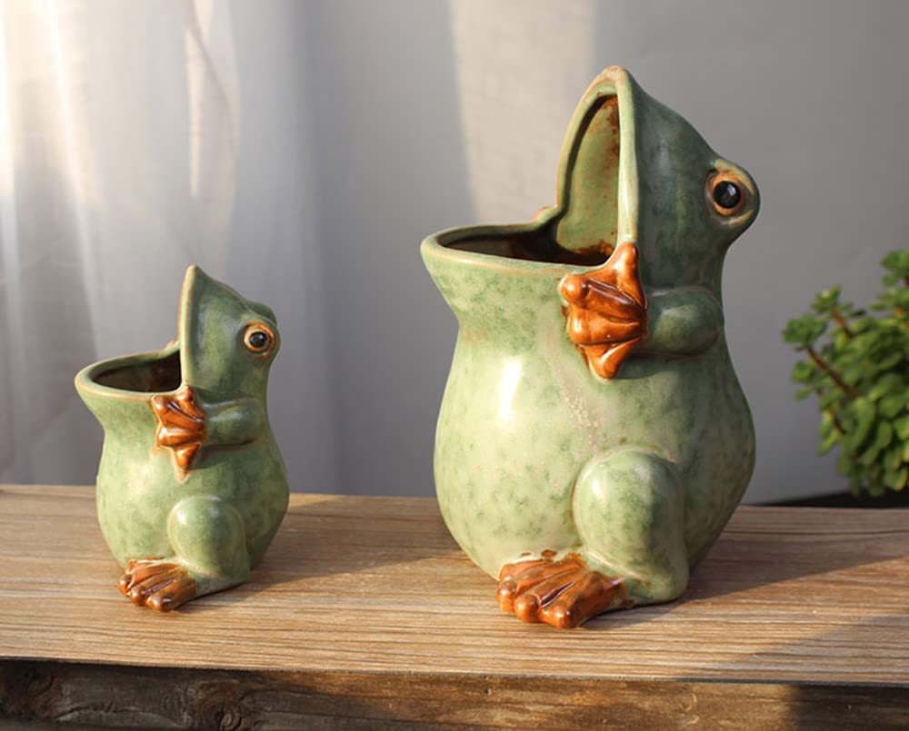 123Arts Ceramic Frog Shape Planter Retro Succulent Flower Pot Ornament,7 Inch