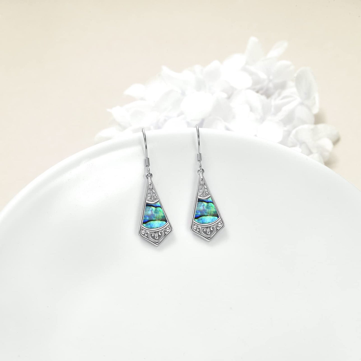 POPLYKE 925 Sterling Silver Abalone Shell Dangle Earrings for Women Geometry Filigree Drop Earrings Abalone Jewelry Gifts