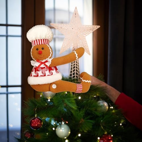 Gingerbread Christmas Tree Topper Decorations, Funny Xmas Plush Stuffed Gingerbread Ornament Doll Tree Hugger Decor for Curtain Wine Bottle Christmas Tree Holiday Home Decor (Woman)