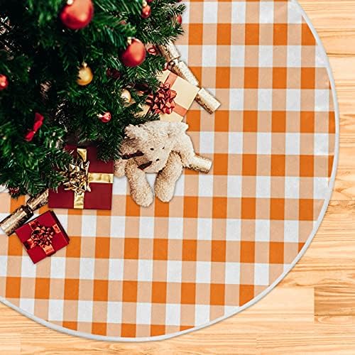 Fall Autumn Christmas Tree Skirt 48", Orange and White Plaid Xmas Tree Skirts Floor Door Mat Round Pad for Holiday Party Indoor Outdoor Home Decorations