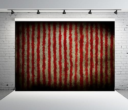 BELECO 20x10ft Fabric Evil Halloween Circus Backdrop for Photography Circus Carnival Bloody Red and White Stripes Scary Blood Splatter Party Decor Clown Banner Halloween Background Photo Studio Props - size: 20x10FT