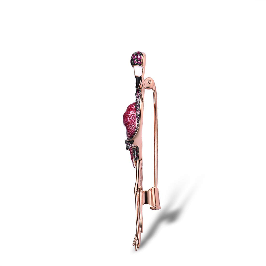 Santuzza Flamingo Brooch 925 Sterling Silver Enamel Bird Created Pink Sapphire Brooches Pin for Women