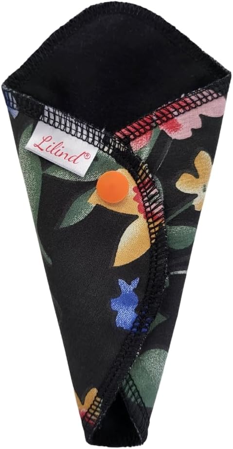 Lilind® 7 Pack Thong Pantyliners, Black Cloth Pads 100% Cotton Reusable Menstrual Sanitary Napkins, Free Wet bag, Complete set, Zero waste