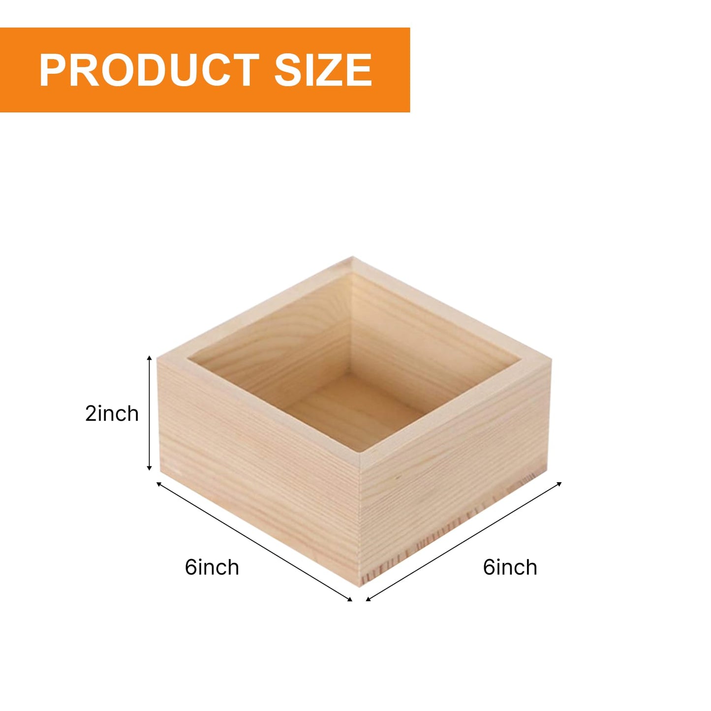 Voittozege 8 Pack Unfinished Wooden Box, 6 x 6 Inch Square Rustic Small Wooden Boxes for Crafts Organizer Container Box for DIY Craft Collectibles, Succulent Plant Pot, Drawer, Home Desktop Decor