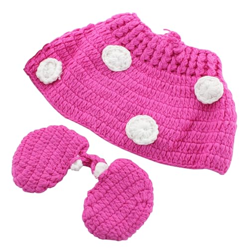 Jastore Photography Prop Baby Costume Cute Crochet Knitted Hat Cap Girl Boy Diaper Shoes Mouse - color: Pink