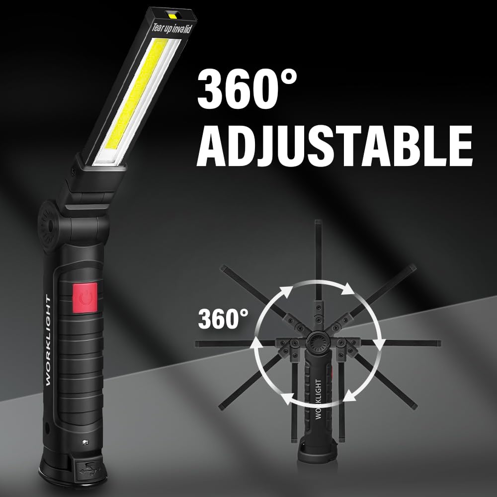 Tool Fathers Day Dad Gifts for Men Him Husband, LED Rechargeable Work Light for Mechanic with Magnetic Base Hook, Grill Light Inspection Flashlight 5 Modes 360° Rotate Car Repair Emergency Birthday