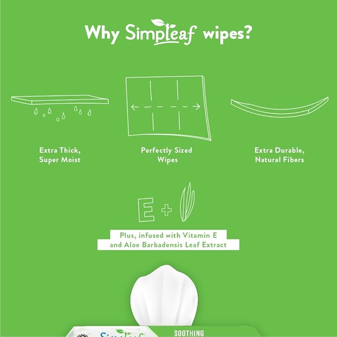 Simpleaf Flushable Wet Wipes Aloe Vera | Plastic Free, Paraben & Alcohol Free | Hypoallergenic & Safe for Sensitive Skin | Soothing Aloe Formula | Adult Toilet Wipes (3 x 50 Counts Pack) 150 Counts
