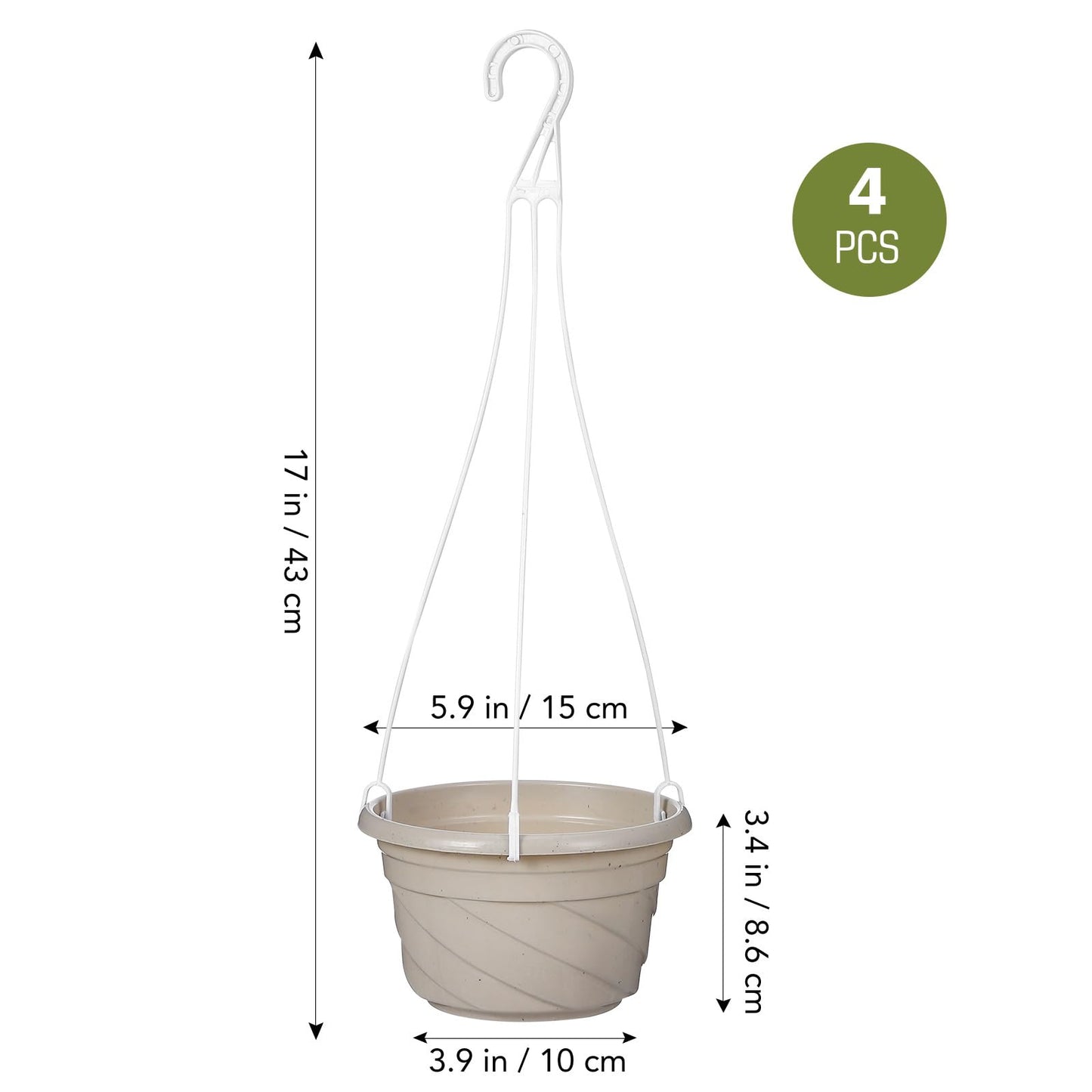Parliky 4Pcs Plastic Hanging Planters with Drainage Holes Lightweight Window Balcony Garden Pots for Indoor Outdoor Plant Display