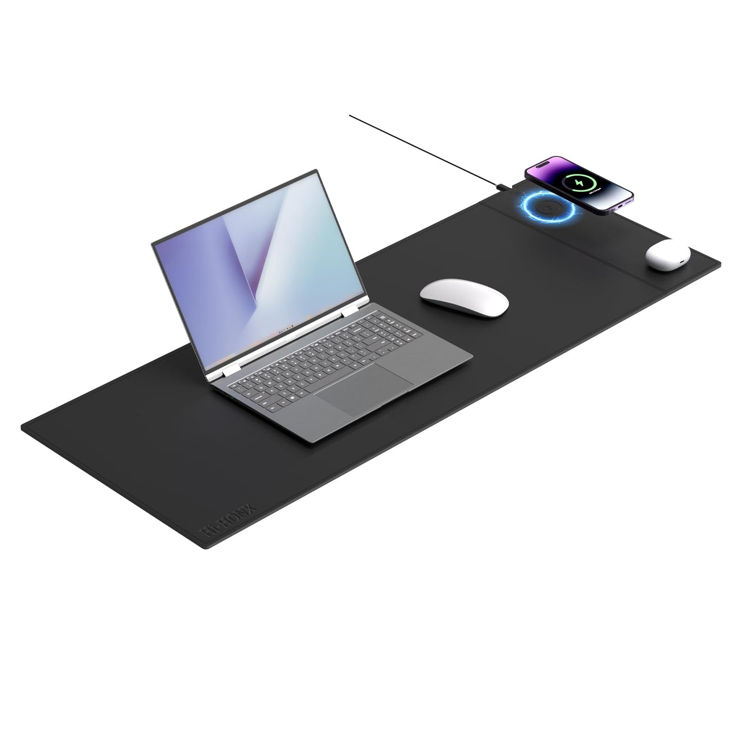Magnetic Mouse Pad with Wireless Charging, 31'' x 11.7'' Extra Large Desk Pad, Waterproof and Scratch-Resistant Mousepad, Charcoal Black Computer Mouse Mat for MacBook, PC, Laptop
