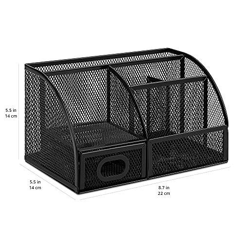 Amazon Basics Pen Holder and Desk Organizer, Office Supplies Storage Caddy, 9.1" x 5.9" x 5.5", Black