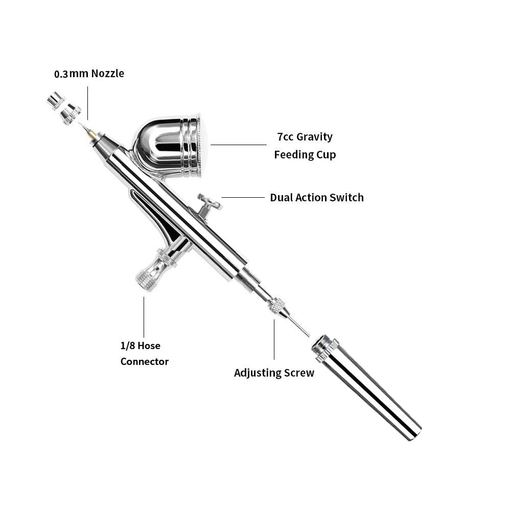 GotHobby 0.3mm Gravity Feed Dual-Action Airbrush Paint Spray Gun Kit Set
