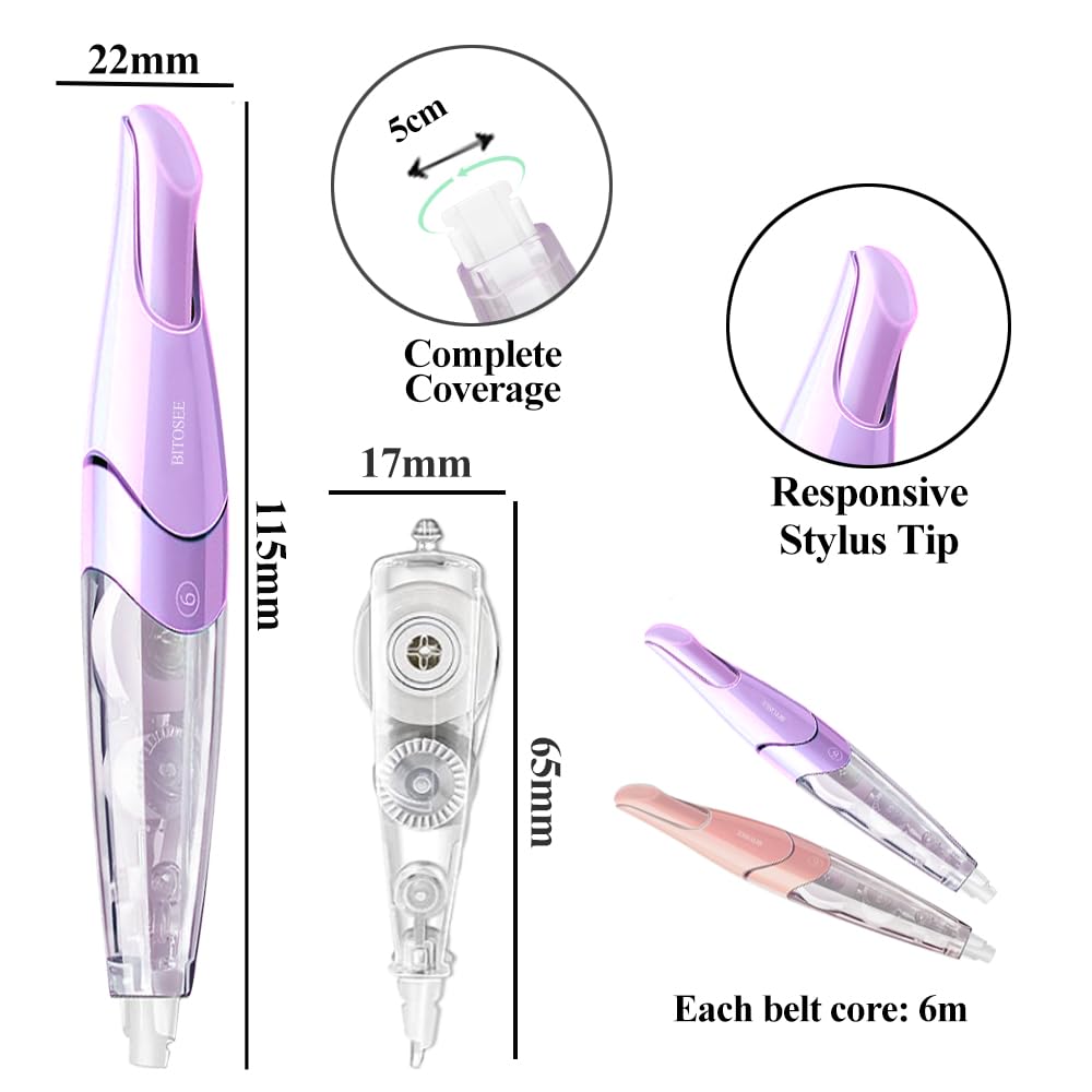 BITOSEE White Correction Tape, Retractable Refillable Correction Tape, With Smooth Pull Out Tape Applicator, Aesthetic Cute Correction Pen for Office Supplies