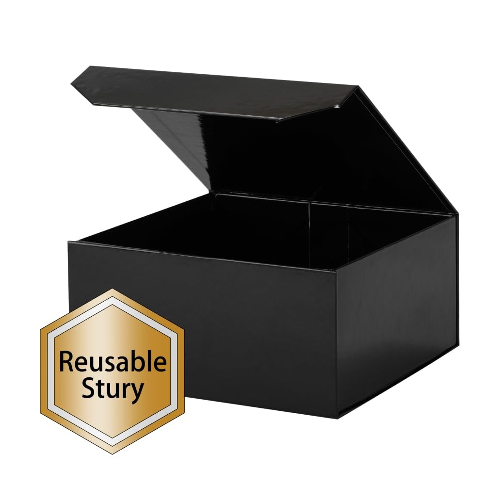 PACKGILO 6 Pcs Black Gift Box Large 13x11x5.3 Inch Black Large Gift Box with Crinkle Paper Magnetic Box with Shredded Paper Luxury Gift Boxes with Lids for Presents