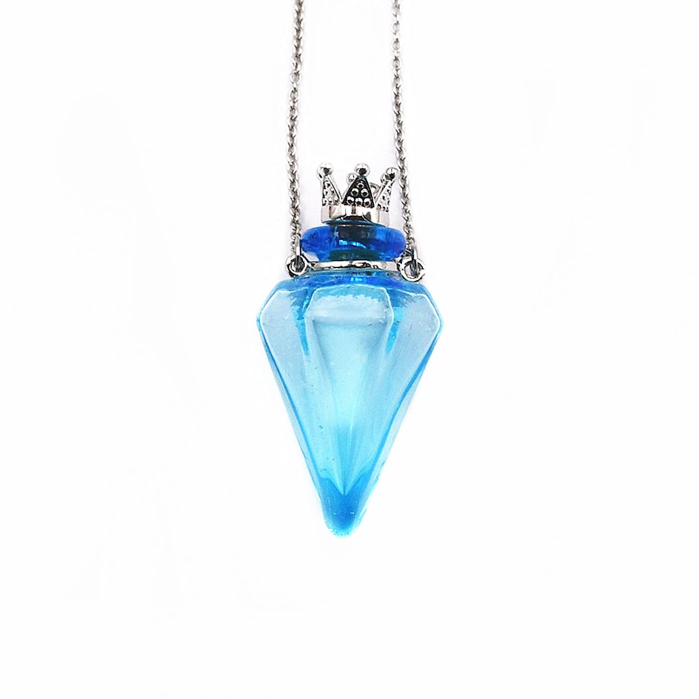 Colored glass Pendant Necklace Aromatherapy Perfume bottle necklace 50cm Stainless steel chain (light blue)