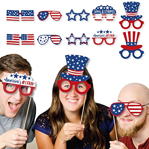 Big Dot of Happiness Stars and Stripes Glasses - Paper Card Stock Patriotic Party Photo Booth Props Kit - 10 Count