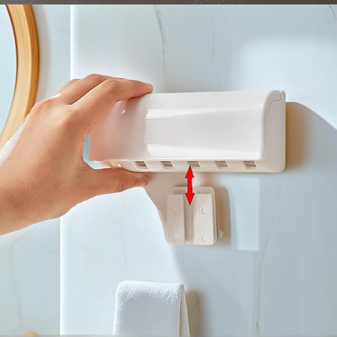 6 Slots Toothbrush Holder Wall Mount with Cover, Self Adhesive Toothbrushes Storage Organizer Perfect for Dorm Bathrooms and Shower, Holds 6 Toothbrushes. White