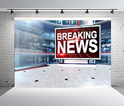 BELECO 7x5ft Fabric News Broadcast Hall Backdrop Studio TV Breaking News Backdrop News Room Broadcasting Background Program Record News Report Business Study Backdrop Newsman Kids Portrait Photo Props - size: 7x5FT