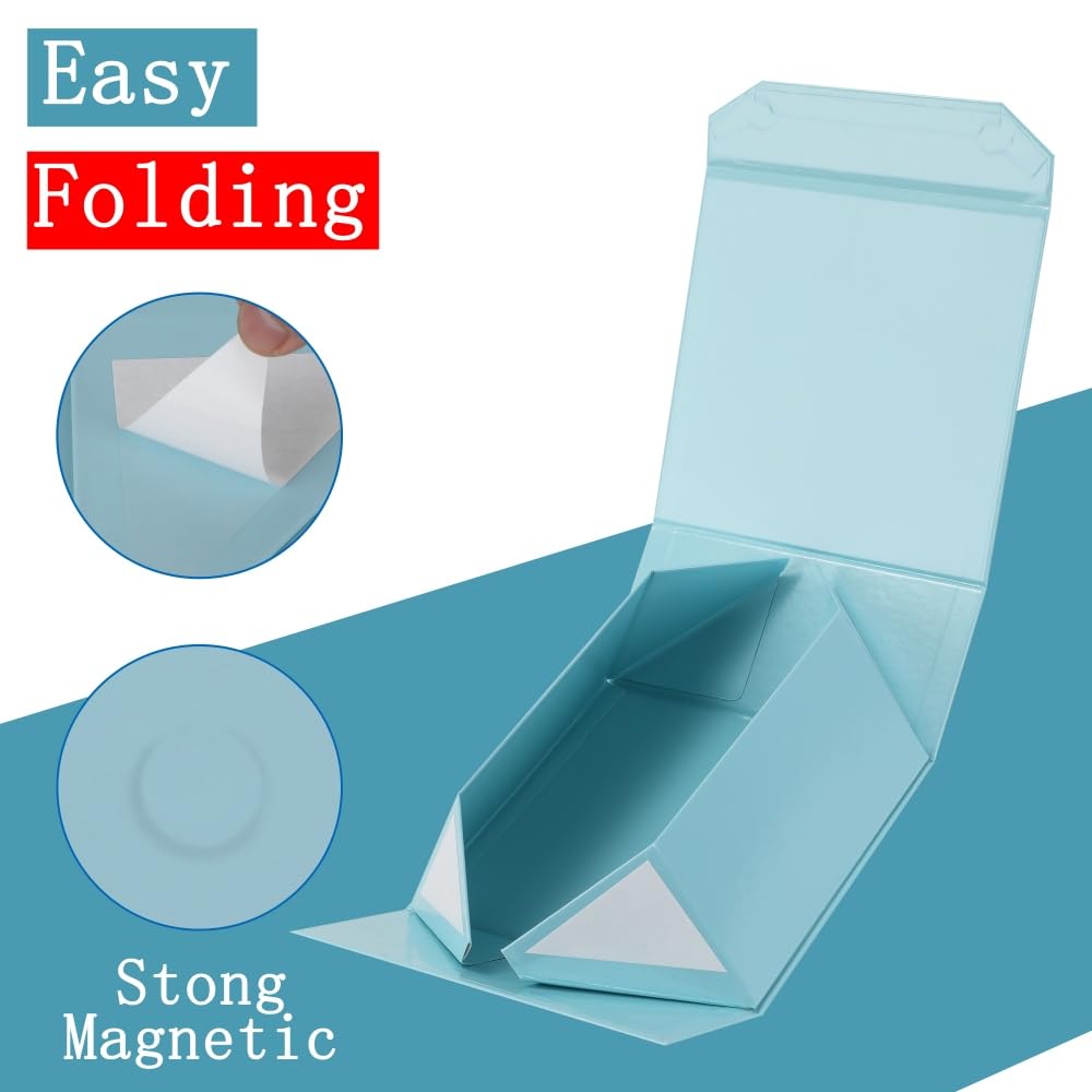 PACKGILO 1 Pcs Blue Gift Box Large 13x11x5.3 Inch Large Gift Boxes with Lids for Presents Magnetic Box with Crinkle Paper Luxury Bule Box with Shredded Paper
