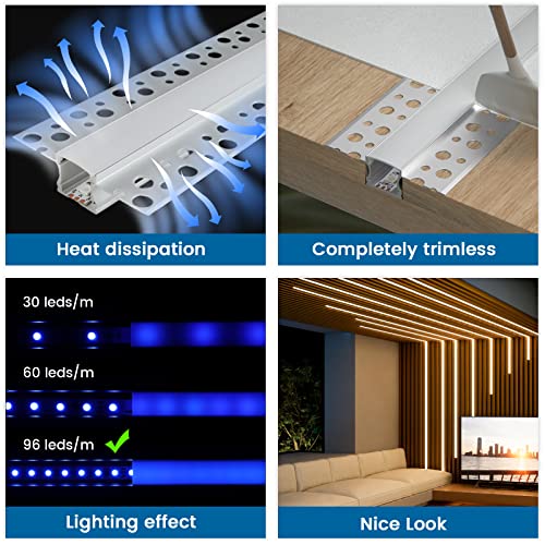 Muzata 5Pack 3.3FT/1M Plaster in LED Channel Trimless Recessed LED Strip Diffuser Channel Spotless Deeper Wider for Drywall Ceiling Wall U117 WW 1M - size: 5pack*1m/3.3ft