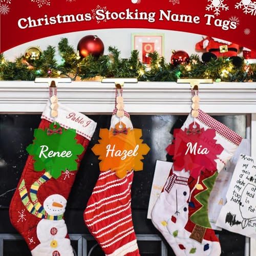 Honitra Name Tags for Christmas Stockings, Acrylic Christmas Stocking Name Tags, 6 Pcs Snowflake Name Tags for Christmas Stockings???Personalized Christmas Stocking Name Tags for Christmas Decor