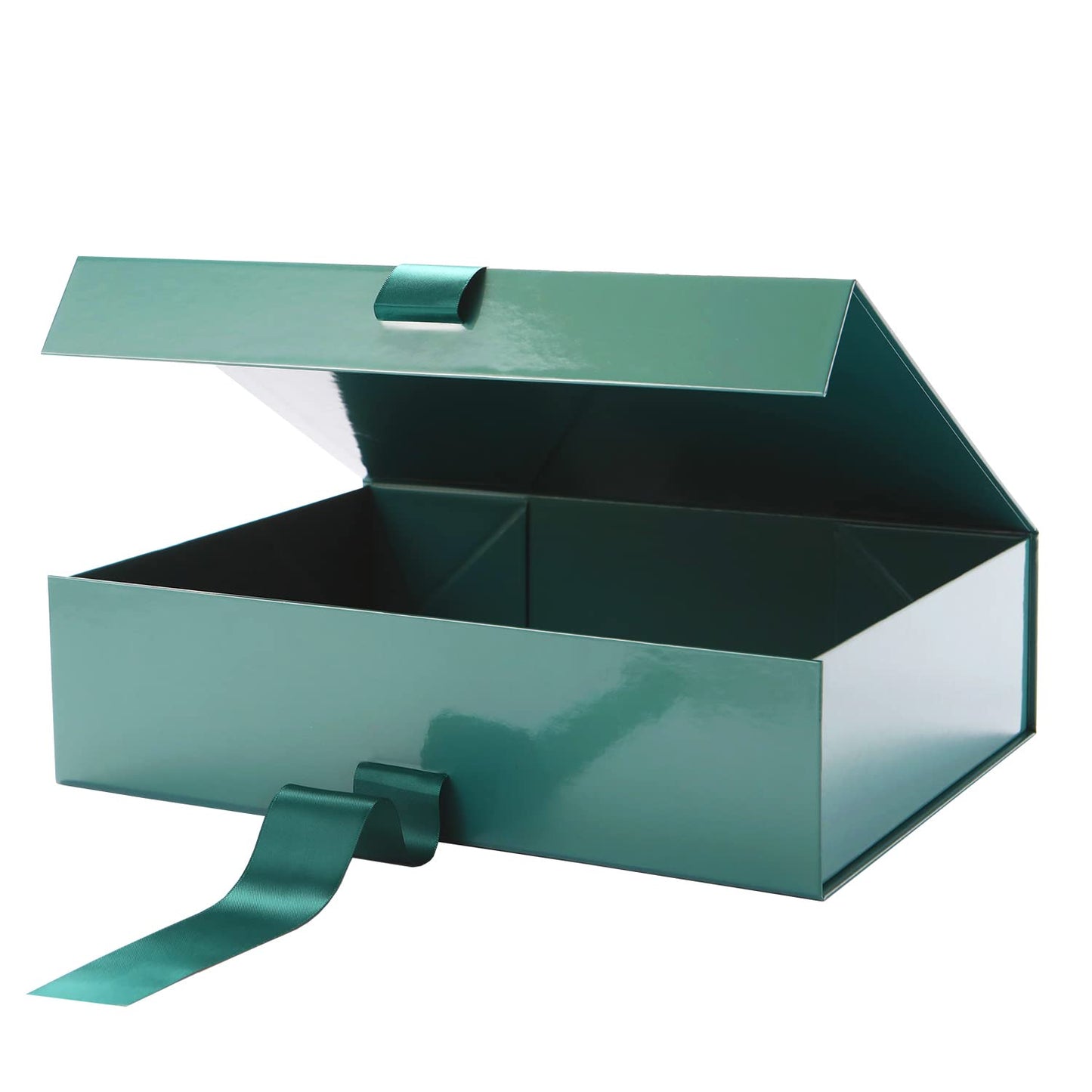 GREEN BEAN Large Gift Box with Lid for Present 13x9.7x3.4 Inches, Green Magnetic Gift Box with Ribbon, Bridesmaid Proposal Box (Glossy Green)