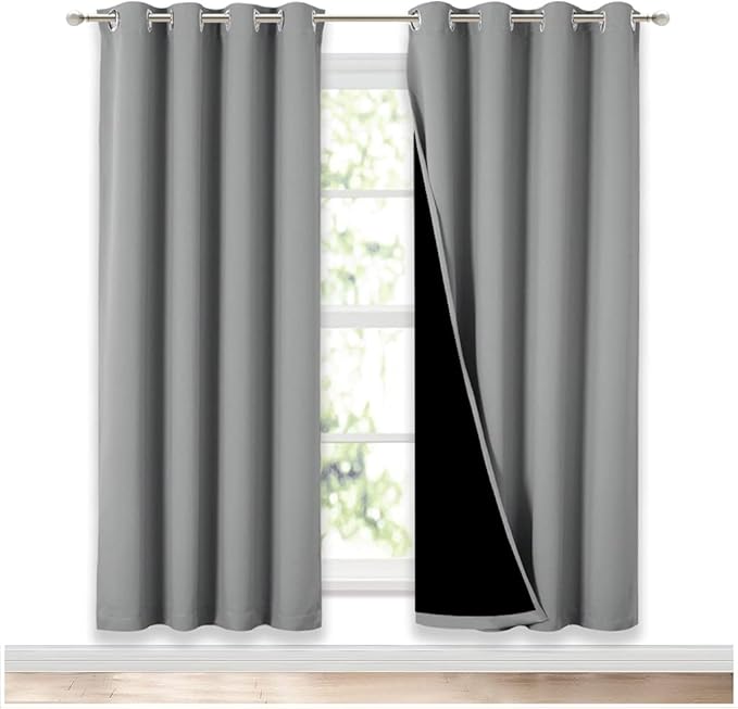NICETOWN Full Shade Curtain Panels, Pair of Energy Smart & Noise Blocking Out Blackout Drapes for Dining Room Window, Thermal Insulated Guest Room Lined Window Dressing(Silver Grey, 52 x 72 inch)