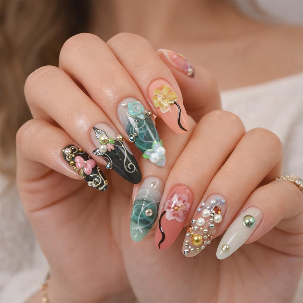 WZHAOJUN Handmade Press On Nails,Medium Butterfly Presson Nails For Women,10pcs Abs Material Fake Nails With Design-Reusable Glue On Hand Made Nails For Party Wedding(10Pcs Size M)