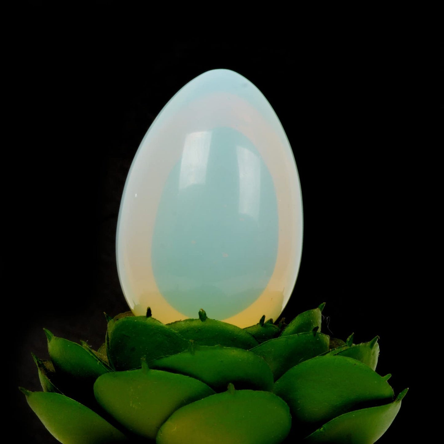 Justinstones Synthetic Opalite Gemstone Egg Crystal Healing Chakra Meditation Home Office Decor Stone with Stone Stand