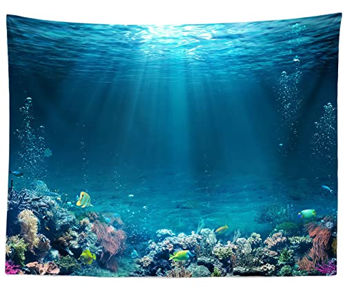 BELECO Underwater World Backdrop 10x6.5ft Fabric Undersea Backdrop for Photography Under The Sea Tropical Fish and Corral Deep Sea Sunlight Seabed Background Undersea Party Decor Photo Studio Props - size: 10x6.5FT