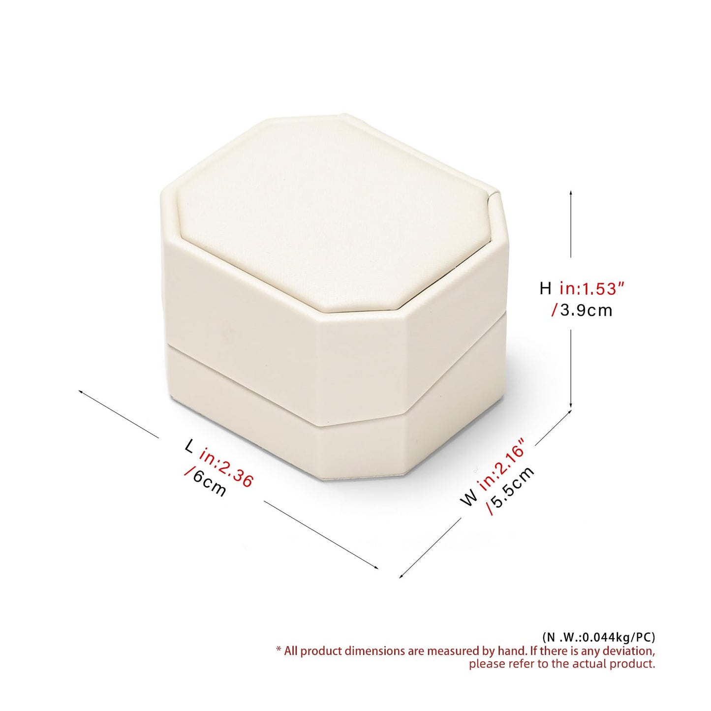 Woodten Octagonal PU Leather Jewelry Ring Gift Box Beige Small Engagement Proposal Ring Box