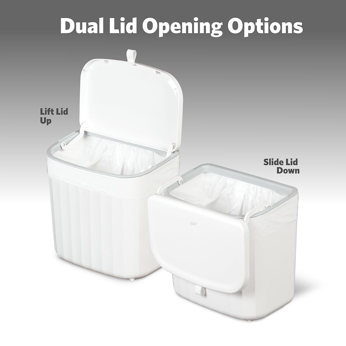 Glad Roomate Under Counter Waste Bin | Space Saving Small Trash Can for Kitchen Cabinet, Bathroom or Office | Dual Lid for Ease of Opening, 7 Liter, White