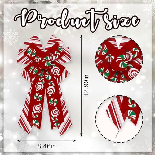 Large Merry Christmas Bow for Wreath, Red Pink Candy Cane Wreath Bow for Christmas D??cor Winter Bow for Front Door Indoor Outdoor Wall Tree Topper Decoration Supplies Xmas Hanging Ornament