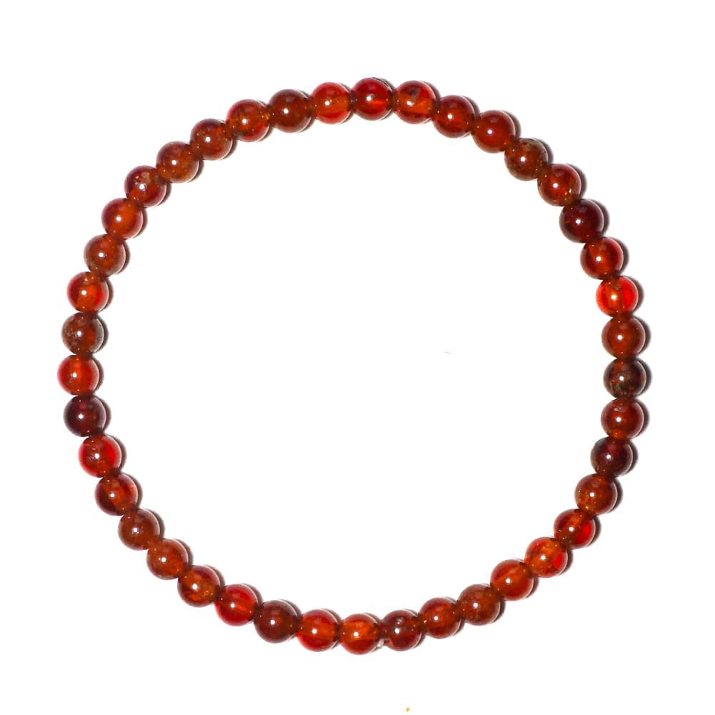 Natural Orange Garnet Bracelet 4mm | Sacral Chakra Crystal with Leather Pouch, Gift Box & Repair Kit | Fits 6.5-7 inch Wrist