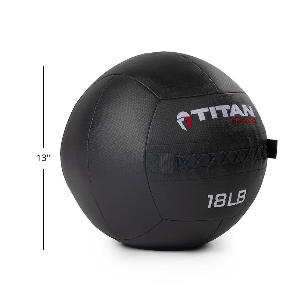 Titan Fitness 18 LB - 30 LB Soft Shell Medicine Wall Ball with Poly-Composite Laminate Cross Texture Non-Slip Grip for Throwing, Core Strength, Floor Exercises, Stretching