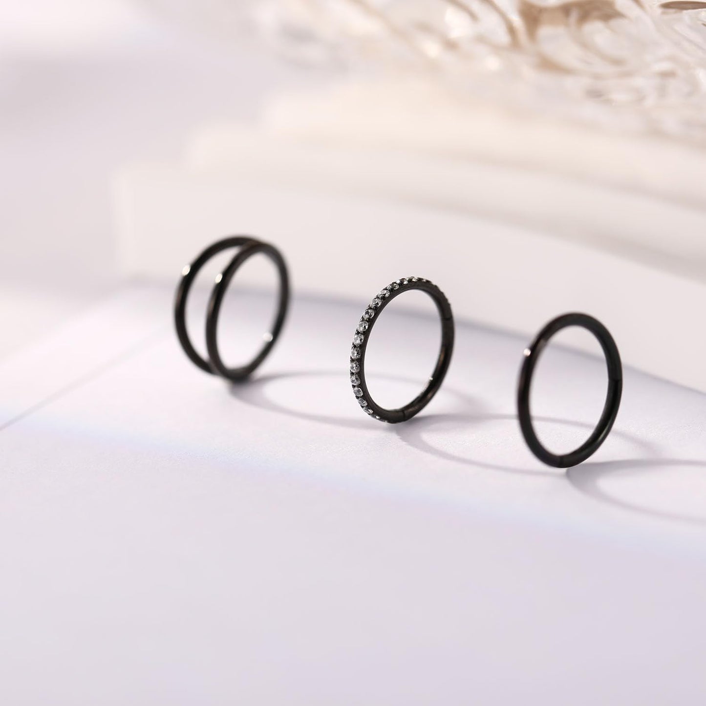 GAGABODY Conch Piercing Jewelry Nose Ring Hoop Earrings 20g Nose Hoop Black 6mm Septum Jewelry Surgical Steel Septum Ring with CZ Septum Clicker Lip Rings Helix Earring Double Hoop Cartilage Earring